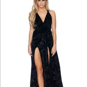 XL black milk velvet floral halter gown
